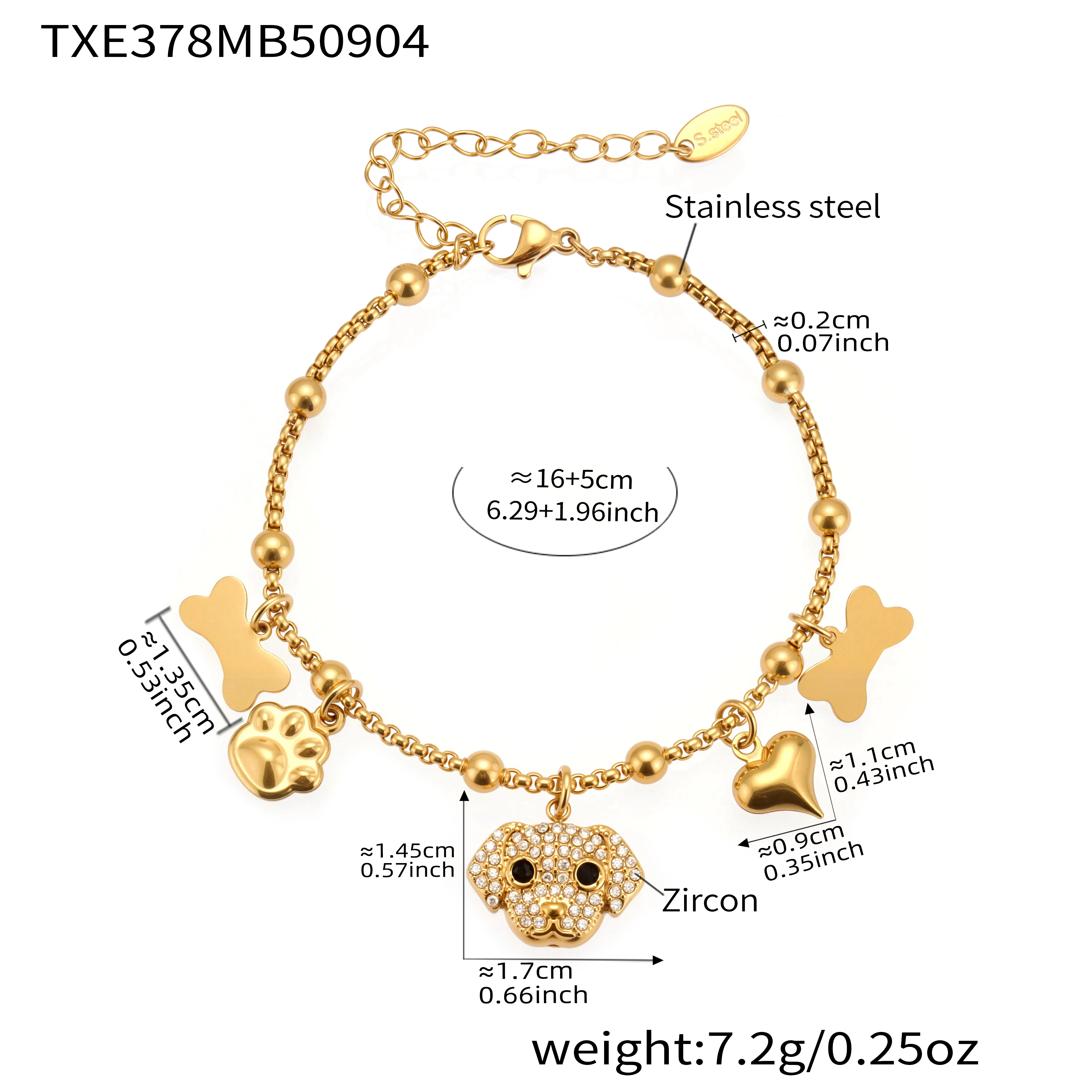 Vergoldete Halskette aus Edelstahl 316, mit funkelndem Zirkon, niedlicher Hund-Anhänger, Armband-Set für Damen, Luxus-Schmuck, Geschenk – Detail 2