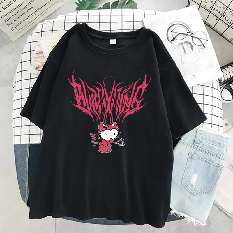 thumbnail image 1 of Hello Kitty nueva camiseta estampada para niñas verano Casual estudiante suelta versátil manga corta camisa de cuello redondo para niños, 1 of 5