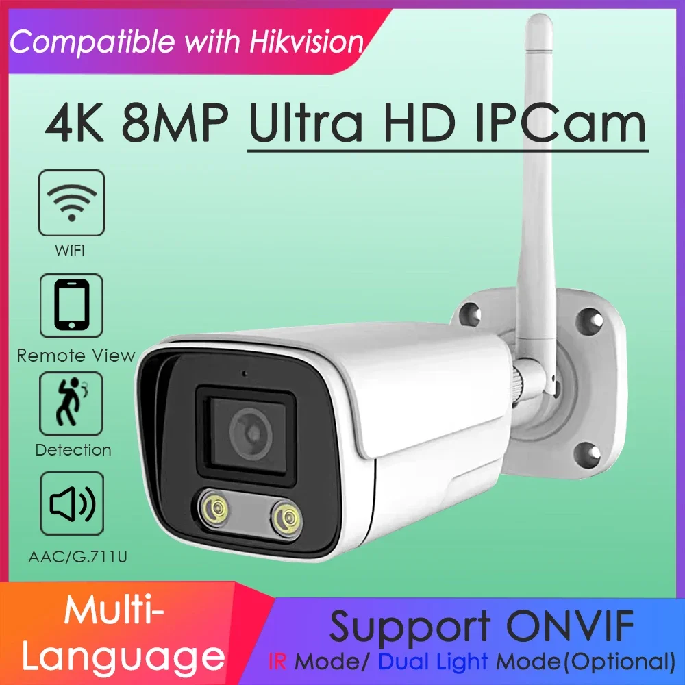 

Wireless Wifi IP Camera 4K 8MP IMX415 Hikvision Compatible Dual Light IR for Home Security Motion Detection Onvif Indoor Outdoor