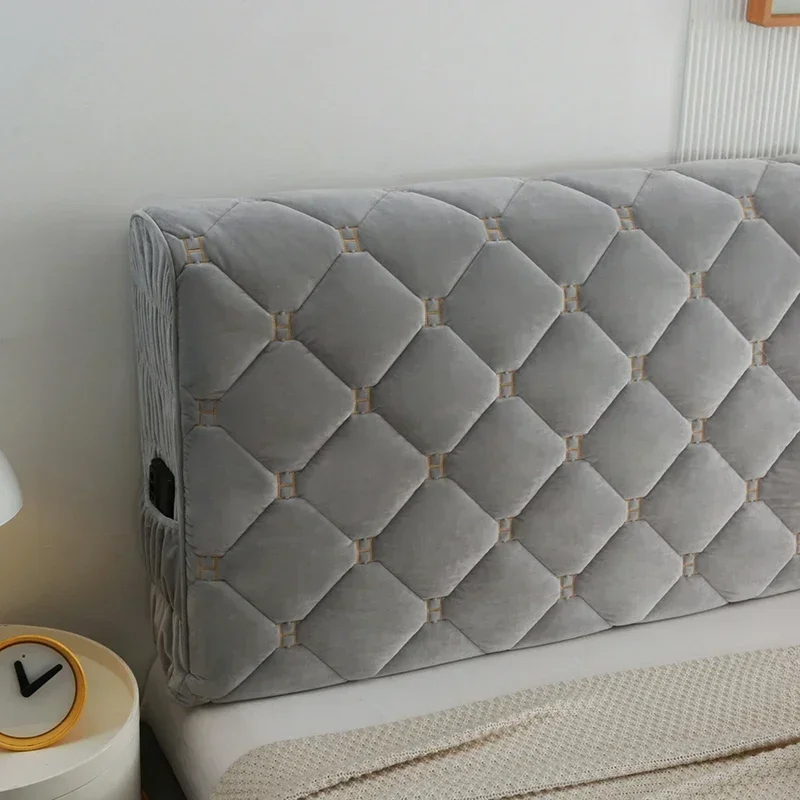 Thicken Luxury Velvet Quilted Headboard Cover Solid Color High Grade All-inclusive Bedside Cover Soft Plush Bed Head