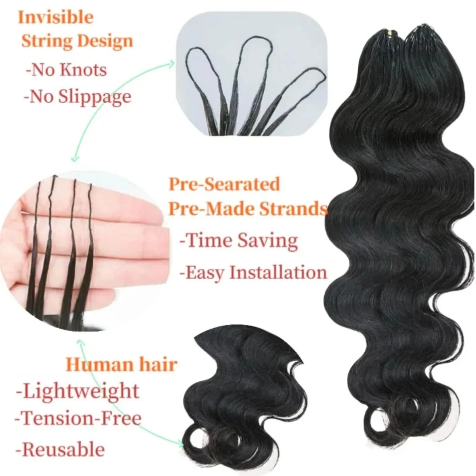 Human Crochet Hair Feather Crochet Human Hair Body Wave Pre-Separated Extension Bundle Knotless For Braiding Twist Reusabl 4