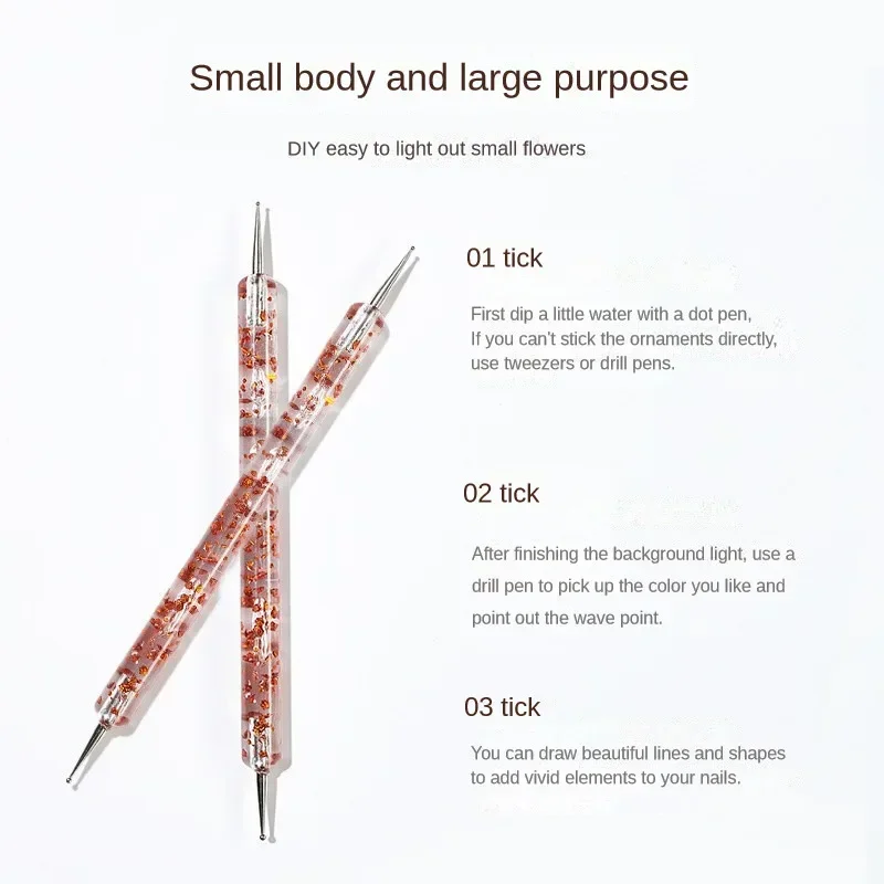5Pcs/set Nail Art Dotting Pen Crystal Beads Handle Dual-ended Drawing Painting Rhinestones Picking Tools Manicure Nail Dot Pen 3