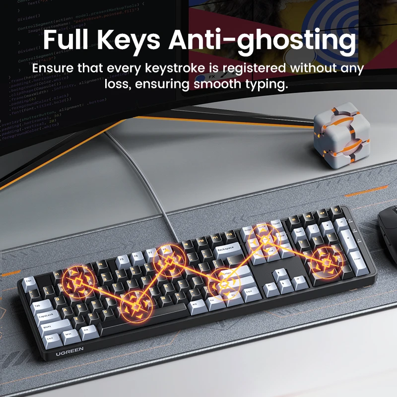 Pbt Keycaps Teclado Mecânico com Fio Interruptor Vermelho Russo Coreano en Área de Trabalho Laptop Windows Mac os Gaming Ugreen108 - Imagem 6