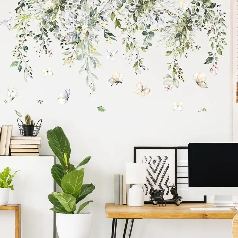 

115x59cm Tropical Green Leaves PVC Wall Stickers Home Living room Bedroom Wall Decor Plants Wall Decals Self-adhesive Wallpapers