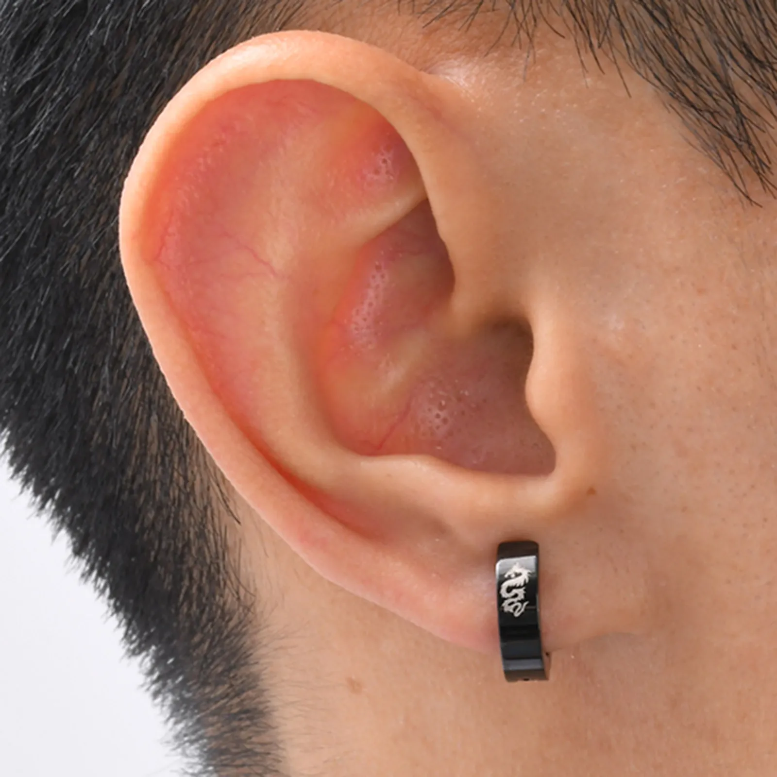 Dragon Non Piercing Clip Earrings for Men Boy Gift Stainless Steel Magnetic Type Hoop Earrings Punk Hip Hop Ear Ring Jewelry hoop earrings,ear clip earrings,clip earrings,ear accessories,magnetic earrings