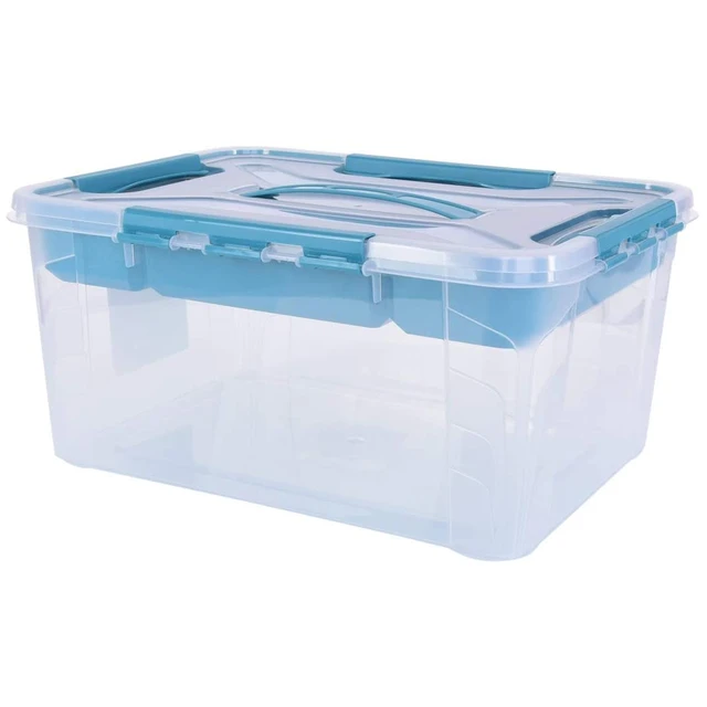 Storage Box with Lid with Handle, Includes Organizing Tray, 39x29x18 cm,  15,3 l, Hubert + Hilda, Transparent/Aqua Blau (Blue) - AliExpress