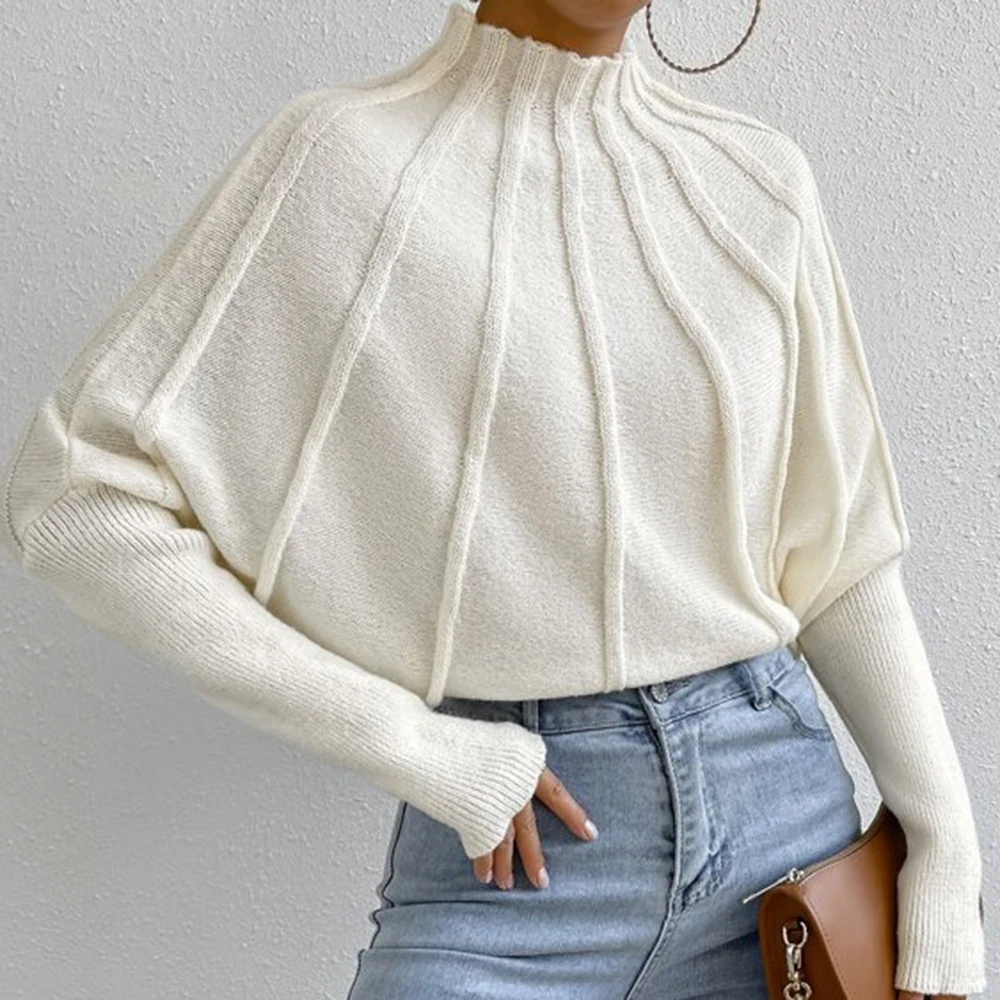 TWOTWINSTYLE Pullover Spliced Fold Sweater For Women Turtleneck Long Sleeve Loose Knitting Solid Casual Sweaters Female Style - AliExpress