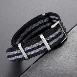 Elastic Nylon Woven Watch Strap Bracelet - 22mm (Black Gray Black)