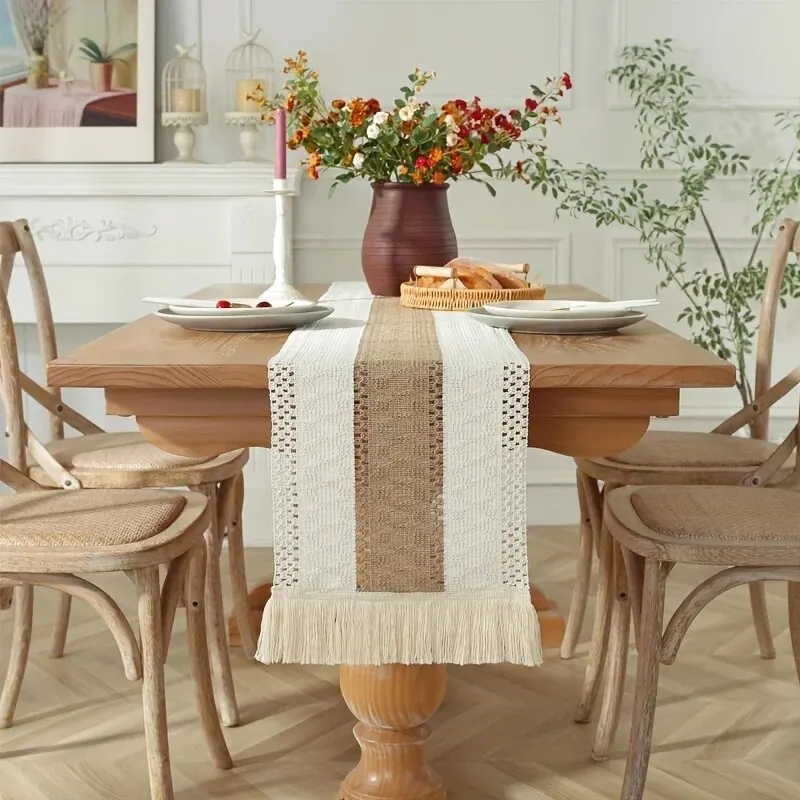 Table Runner Bohemian Macrame Crochet with Tassels Style for Weddings Dining Parties HomeDecor 1pc
