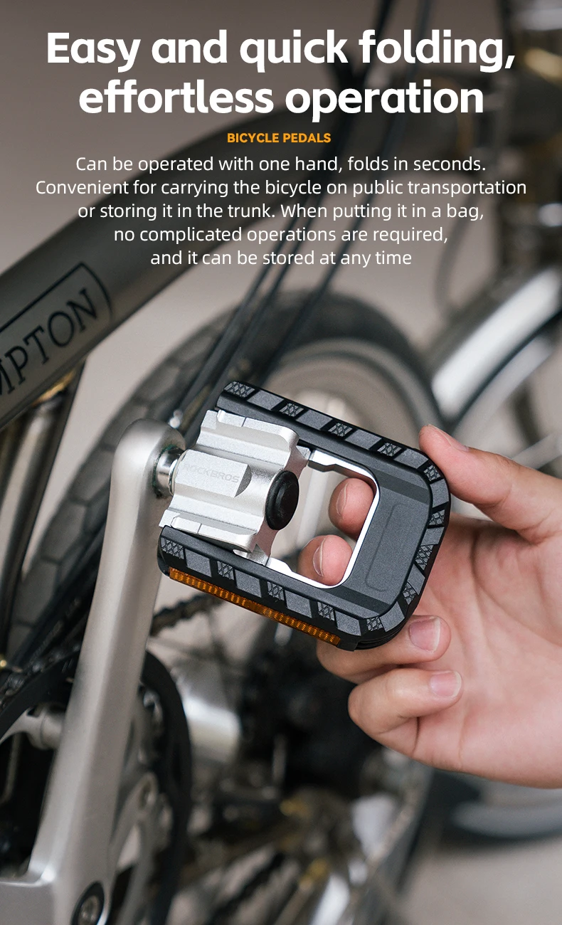 ROCKBROS Faltbare Fahrradpedale MTB-Pedale Aluminium Rutschfeste Faltbare Pedale Selbstschmierende Lager Reflektierende Pedale – Detail 5
