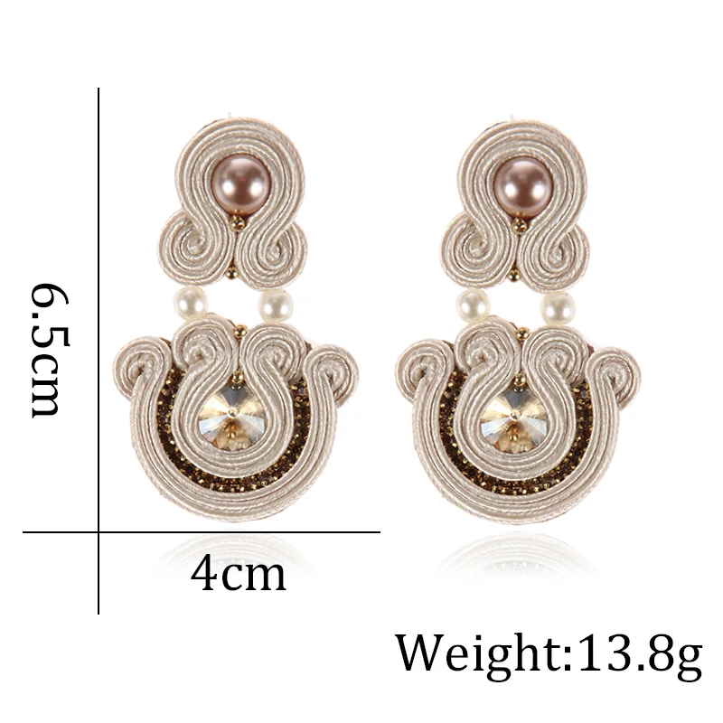 Ethnic Handmade Earrings Soutache Jewelry Pendant Earring for women brown white Crystal exaggerated Large Earring Trendy Gift 5