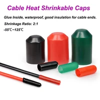 1/5/10pcs 2:1 Heat Shrink End Seal Cap Dia. 8~130mm Adhesive Glue Lined PE Insulate Wire Wrap Cover Bottom Heat Shrinkable Caps 1