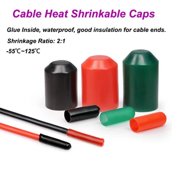 1/5/10pcs 2:1 Heat Shrink End Seal Cap Dia. 8~130mm Adhesive Glue Lined PE Insulate Wire Wrap Cover Bottom Heat Shrinkable Caps 1