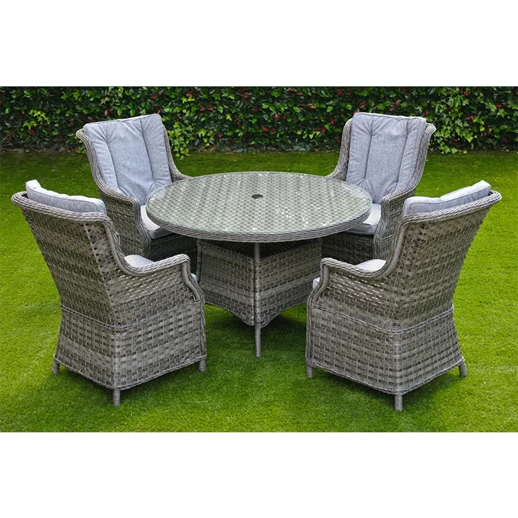 Modern 4-Seater round Outdoor Dining Set Rattan Garden Sofa Furniture with Aluminum Frame for Hotels and Courtyards