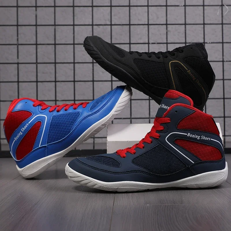 Professional Wrestling Shoes for Men Lightweight Red and Blue Sport Sneakers for Boxing and Training Outdoors Large Size