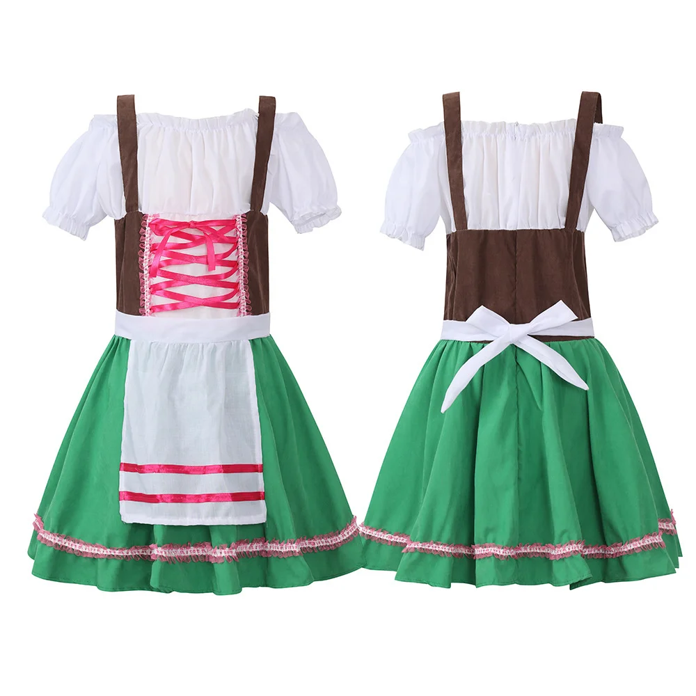 Hot Child German Traditional Oktoberfest Costume Beer Festival Dirndl Girl Cosplay Ethnic Performance Grass Green Dress