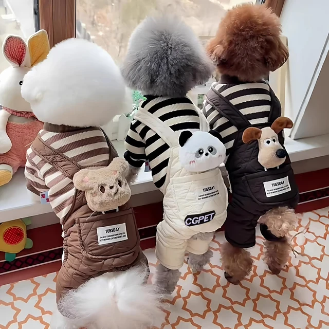 Thiened Autumn Winter Dog Clothes Bear Head Doll Four Legs Overalls Warm Anti edding  Pet Clothing Polyester Fiber