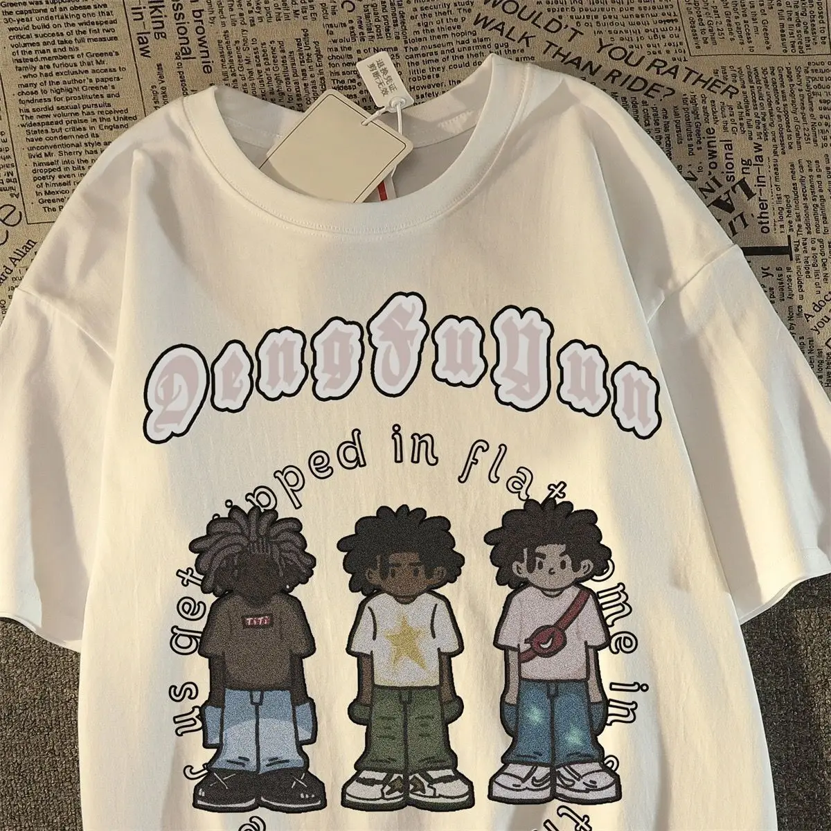 

Cotton American Street Hiphop Cartoon Printed Short Sleeve T-shirt for Men and Women Summer European Loose Casual Couple Shirt