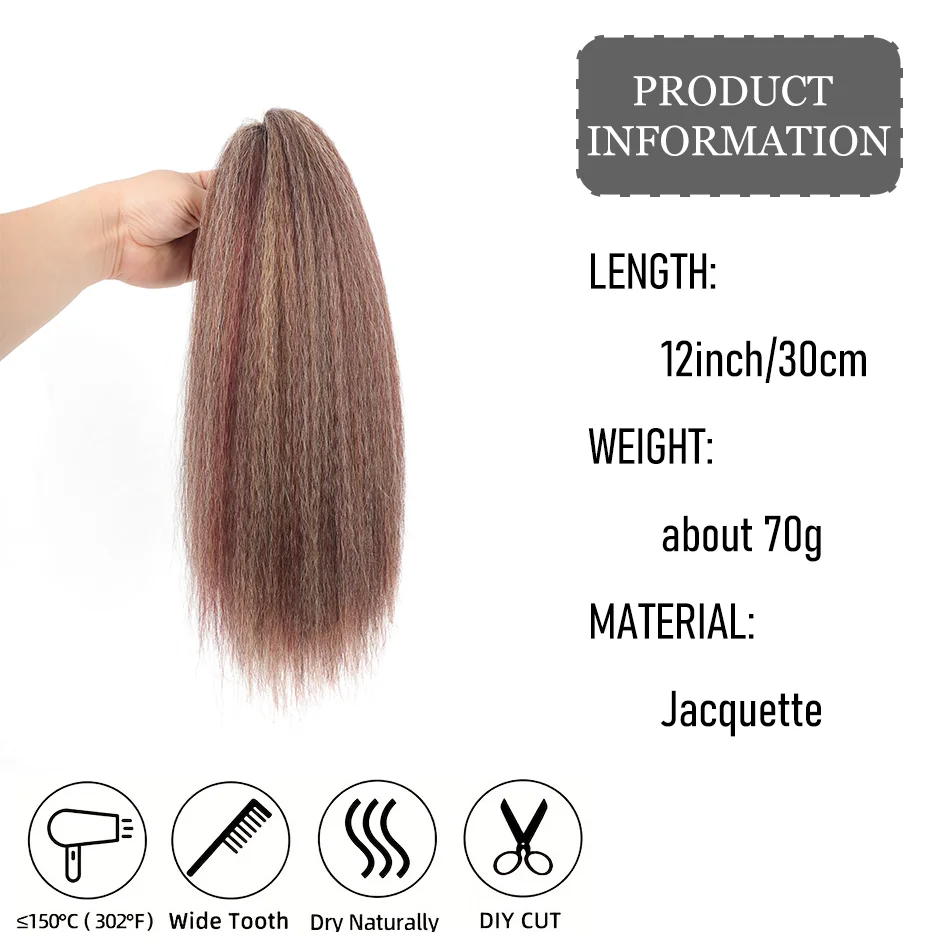 Allaosify Synthetic Hair for Ladies 12-inch Lady Large Grip Jacque Silk Ponytail Double row 8-tooth grip for solid invisibility