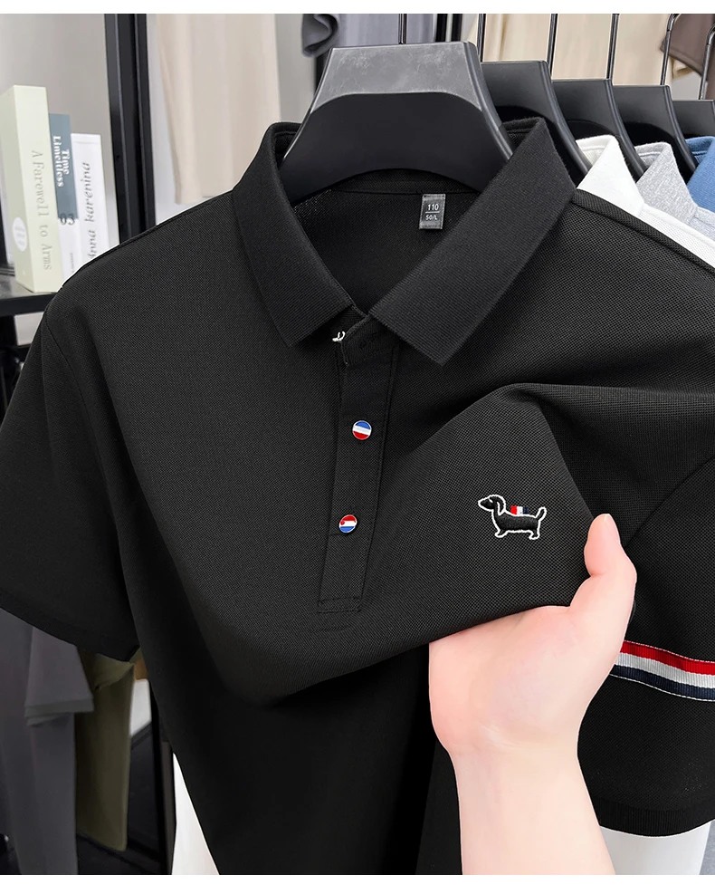 Fashion puppy embroidery men's short sleeve polo shirt luxury brand striped decoration summer breathable business casual T-shirt 20 Sf7096dbcc8f549b4a789d2c96abffa47D