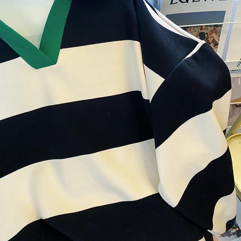 Harajuku V-neck hoodies women y2k clothes Long Sleeve stripe Patchwork thin Sweatshirts oversized hoodie goth black tops