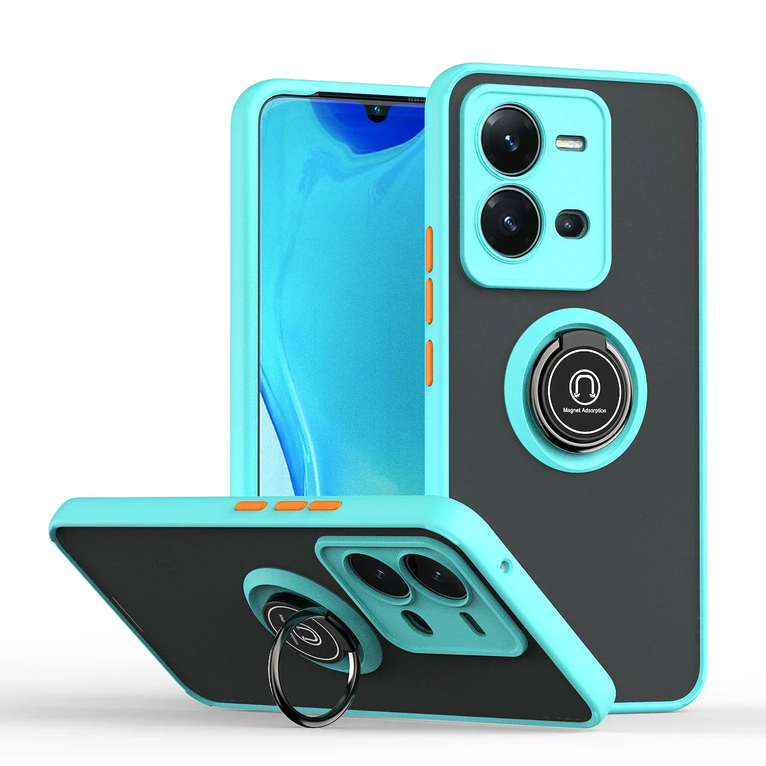 Durable Shockproof Armor Case with Magnetic Ring Holder and Matte Finish
