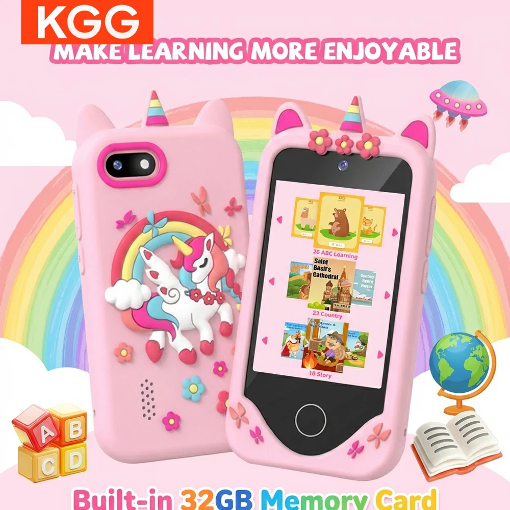 어린이 학습용 휴대폰 32GB 카드 2.8인치 터치스크린 듀얼 카메라 게임 비디..