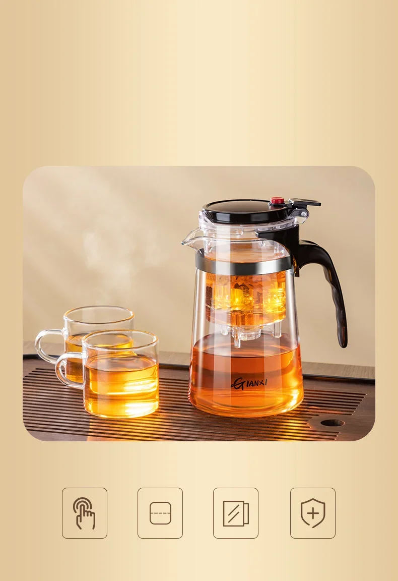 Teapot With Infuser Thickened Glass Heated Resistant Tea Pot One-button Filtering Tea Separation Kettle Tea Coffee Maker Teapot With Infuser Thickened Glass Heated Resistant Tea Pot One-button Filtering Tea Separation Kettle Tea Coffee Maker