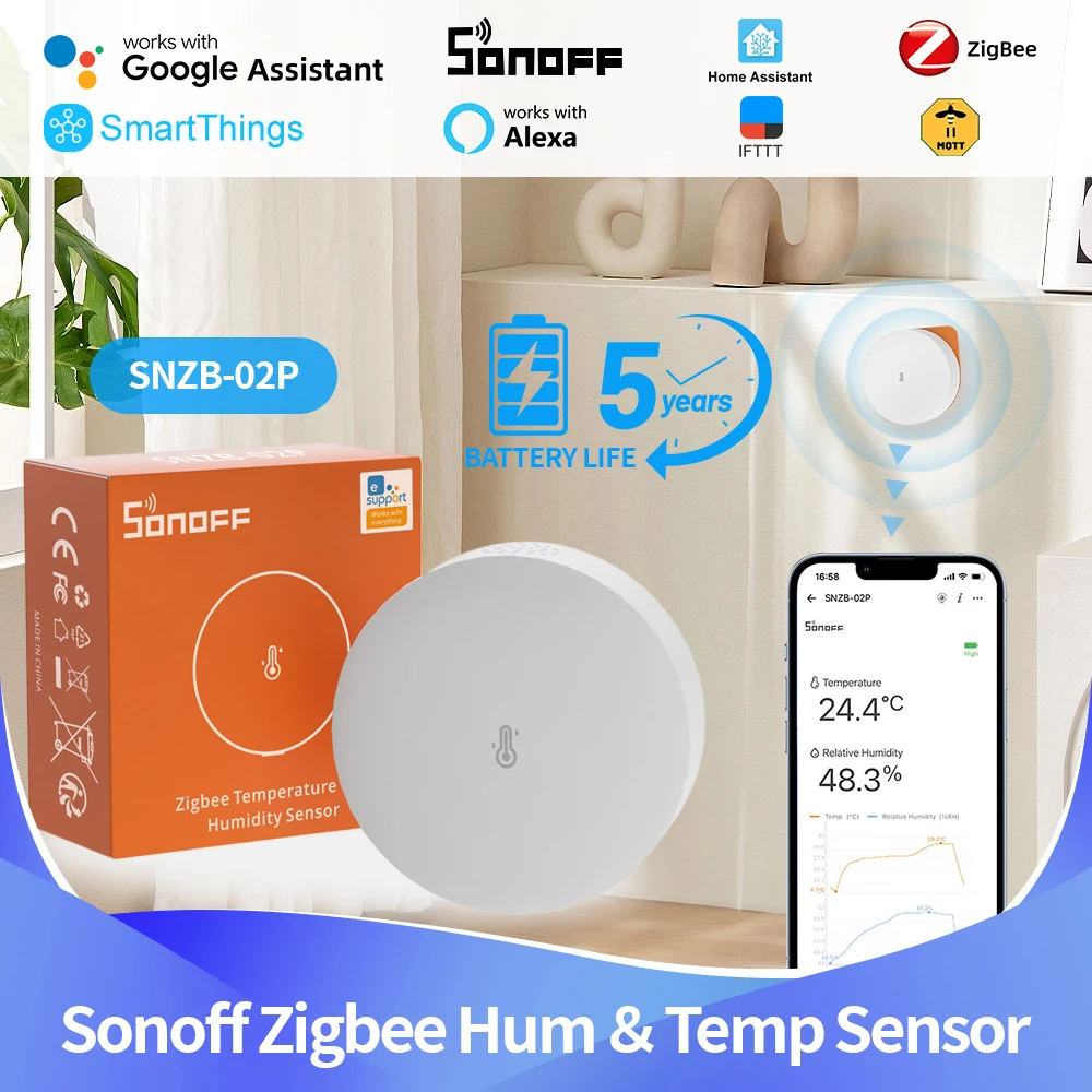 SONOFF SNZB-02P Zigbee Temperature and Humidity Sensor Smart Home Thermometer Detector Work with Alexa Google Home Smartthings