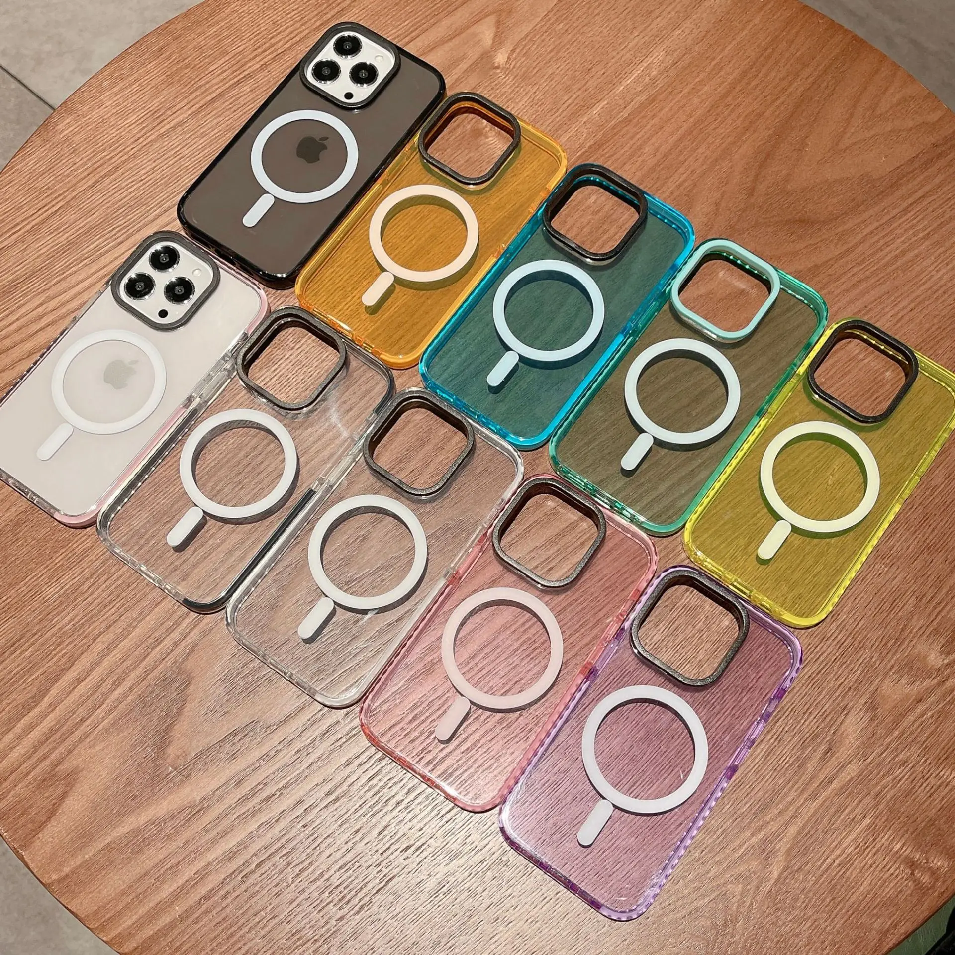 

Fashion Two-color Jelly Transparent Phone Case for iPhone 14 13 12 11ProMax Magnetic Wireless Charging Collision Protection Case