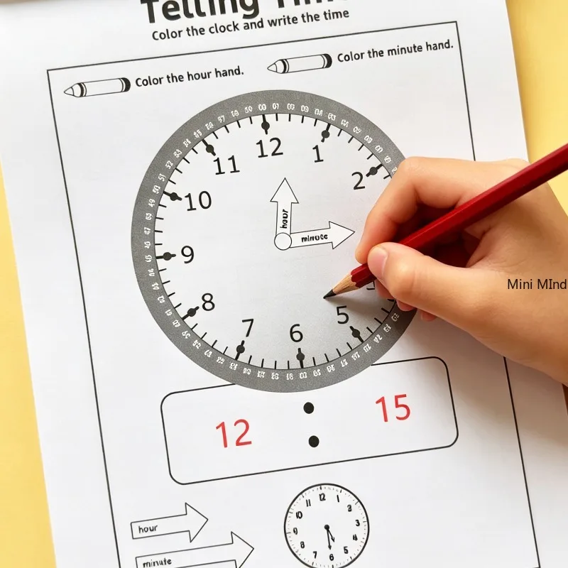A Clock Cognition Early Education Material 32 Pages Complete Corresponding Fill in The Blank and Connect Lines Through Patterns