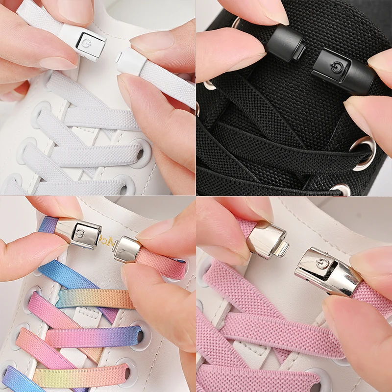 8mm keine Krawatte Schnürsenkel Press Lock Schnürsenkel ohne Krawatten elastische Schnürsenkel Sneaker Kinder Erwachsene verbreiterte flache Schnürsenkel für Schuhe