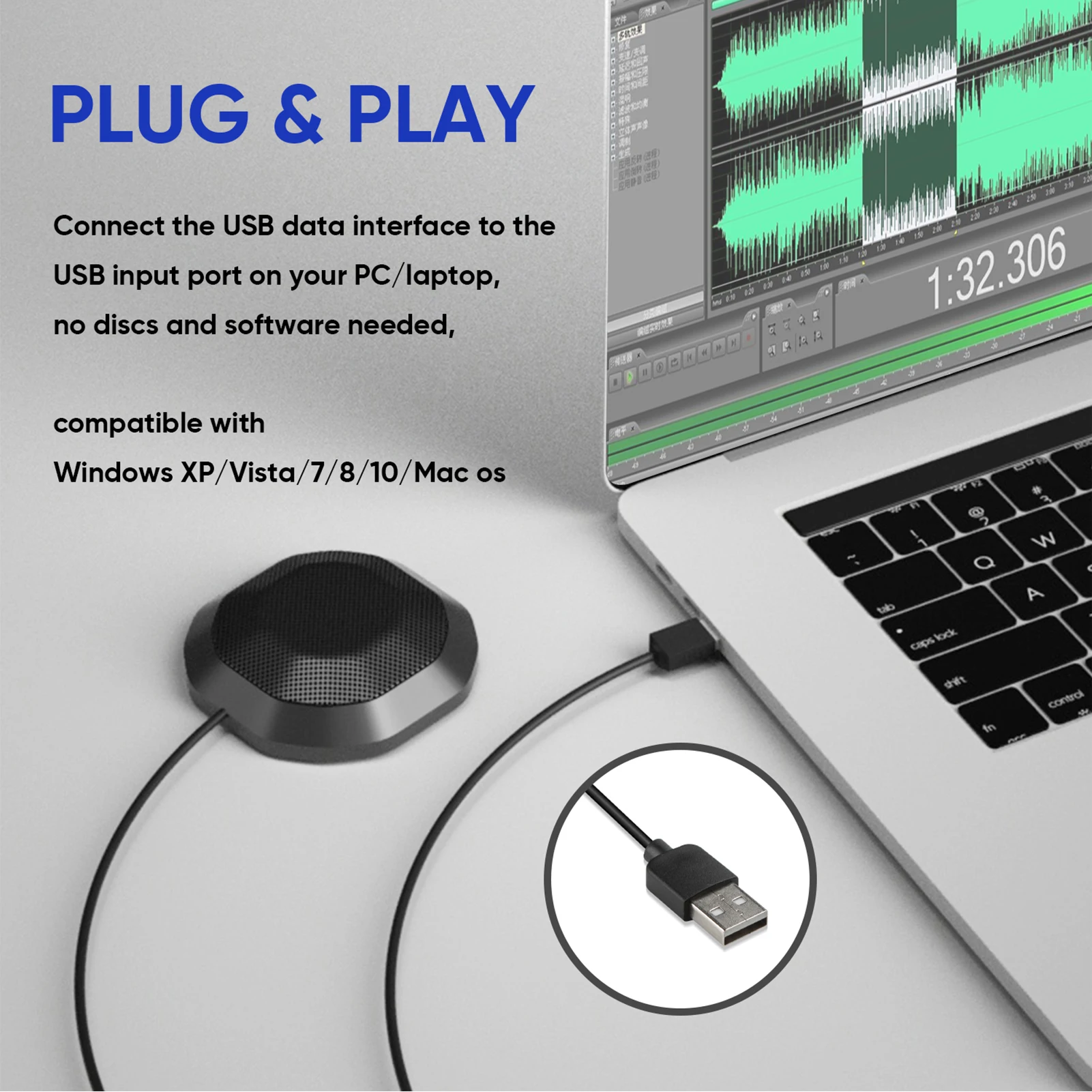 Omnidirectional USB Conference Microphone with Touch Mute and Plug & Play Functionality