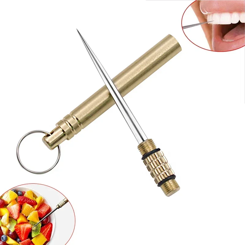 Toothpick Bottle Portable Titanium Outdoor Multifunctional Fruit Fork Camping Toothpick Tube
