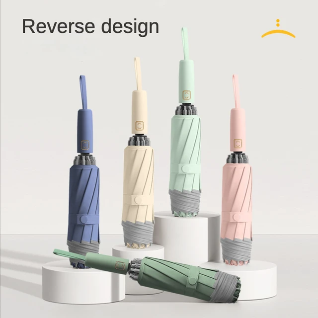 Új Automatikus, Háromszoros Fordított Esernyő Nők Férfiak Fényvédő Vízálló Autó Fényvisszaverő Szél 10 Csontos Esernyők