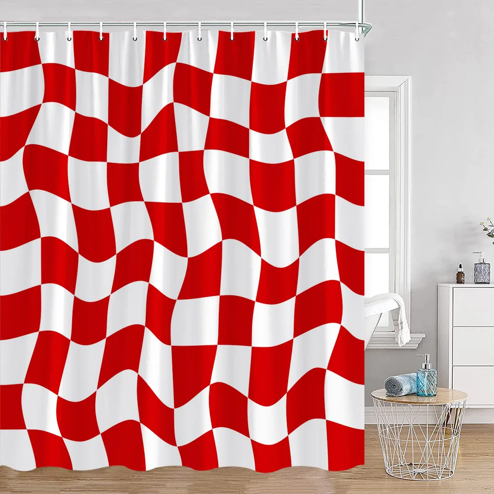 Colorful Checkerboard Shower Curtain Black White Blocks Distorted Chess Board Bathroom Curtain Modern Abstract Bath Decorations 5
