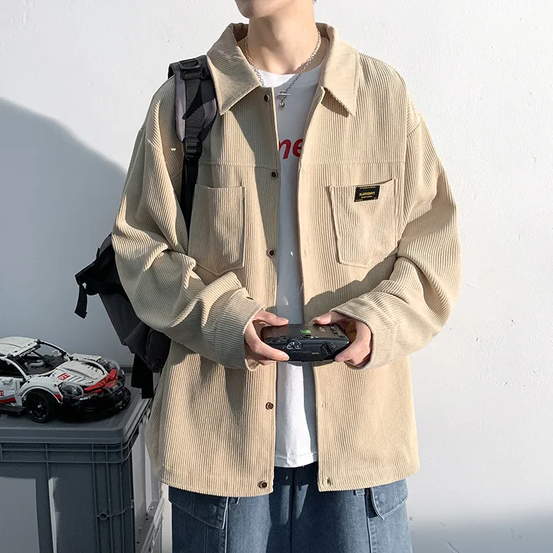 

2023 Men's Corduroy Long Sleeve Shirts Autumn Korean Shirt Fashion Casual Oversize Shirt Coat Quality Clothing