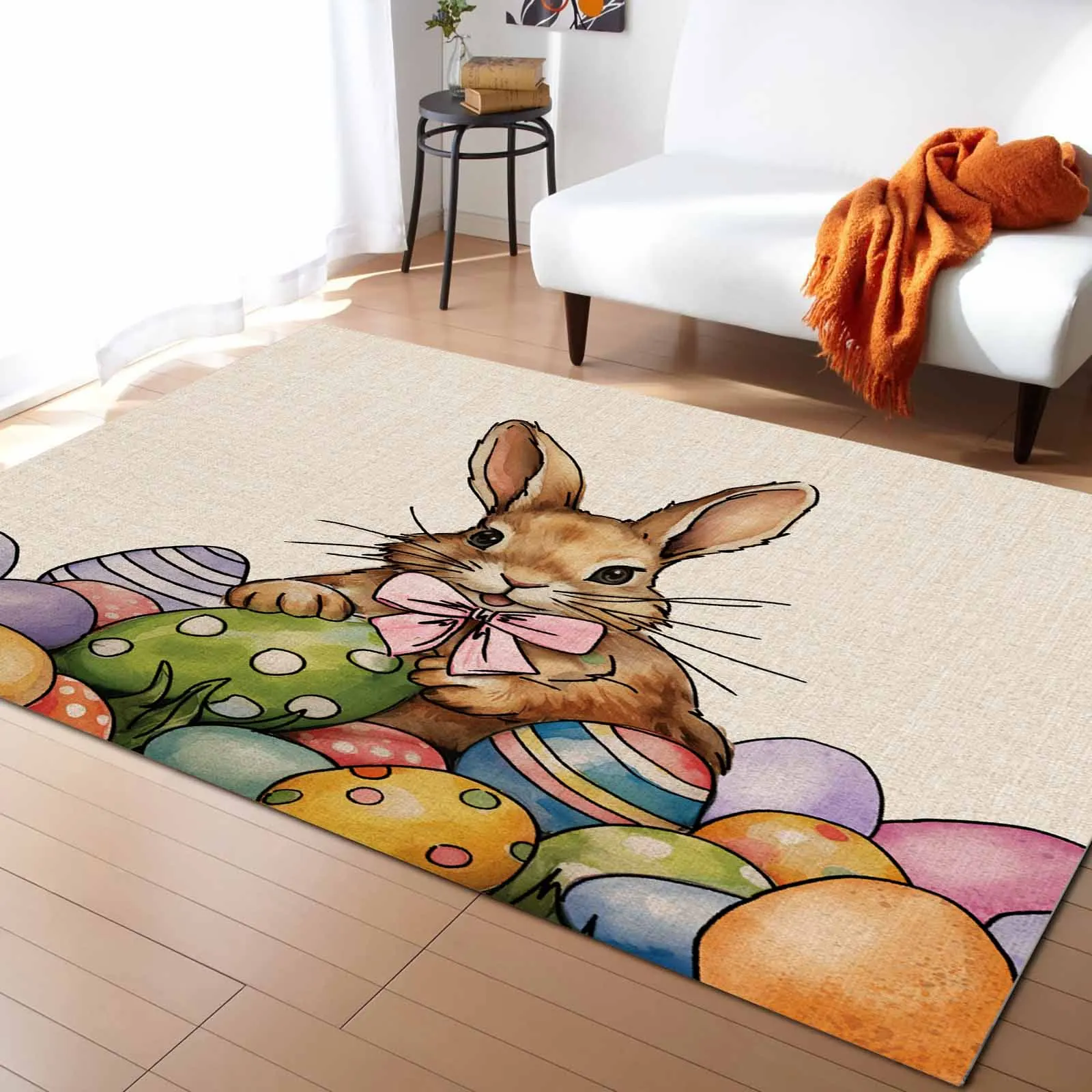 

Easter Rabbit Watercolor Flower Living Room Floor Mat Children's Bedroom Bedside Carpet Kitchen Door