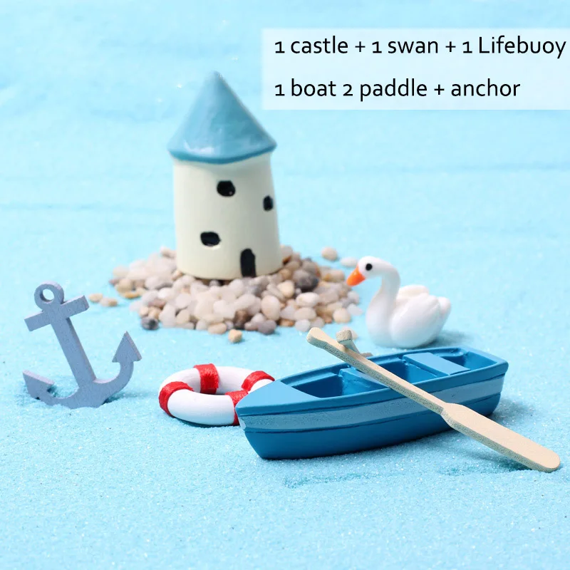 Summer Beach Landscape Ornaments with Boat, Starfish, Sun Umbrella, and Lifebuoy