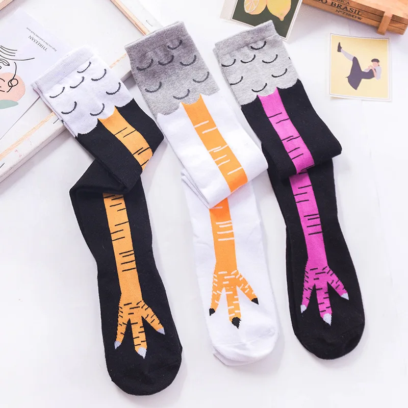 Women Chicken Paws Feet Long Socks Girls Funny Cartoon Cotton Chicken Leg Socks Ladies 3D Printed Above Knee High