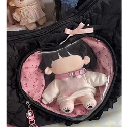 Pleated Heart Pink Lolita Shoulder Bag - Sweet Ballet Style Handbag (Black - No Accessories)