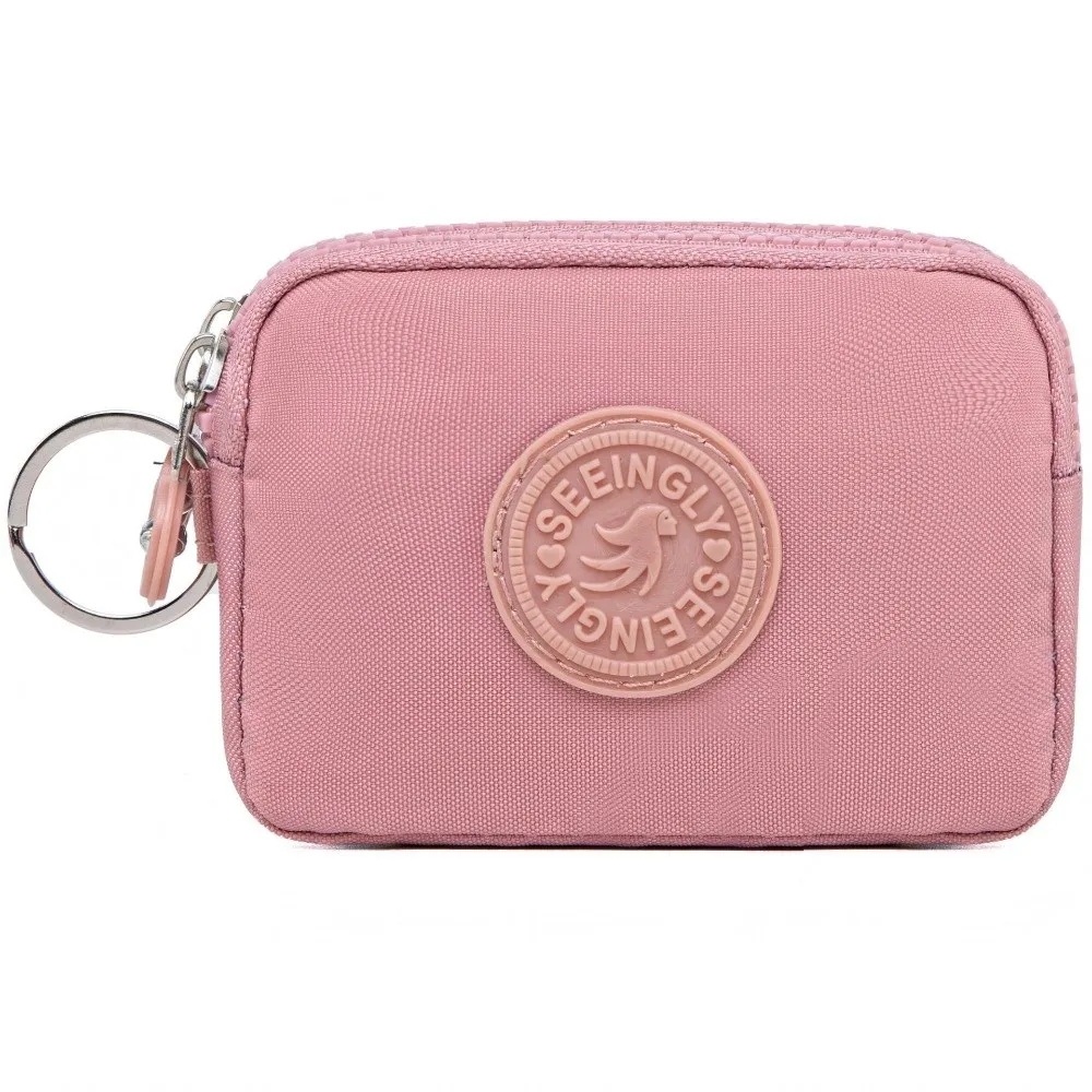 Compact Waterproof Double Layer Women's Wallet with Keychain and Nylon Zipper