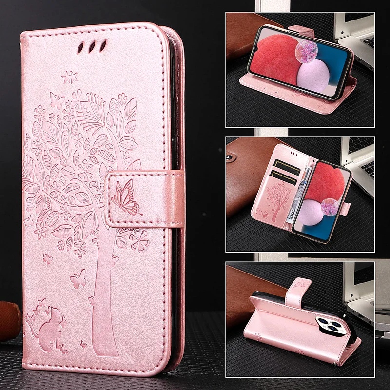 Brieftasche mit geprägter Katze für Samsung Galaxy A13 A23 A33 A53 A73 A12 A22 A32 A52 A51 A30 A50 A21S A70 A10 Flip aus PU-Leder_voghion.com