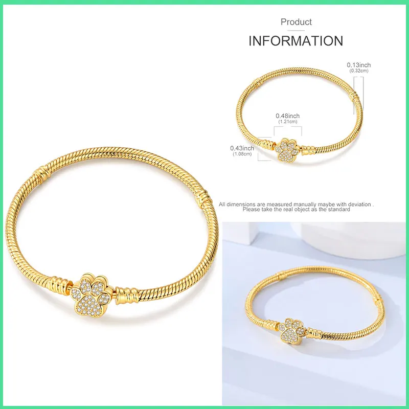 Golden Series 925 Sterling Silver Bracelet with Charm Bead Pendant - Elegant DIY Jewelry Gift