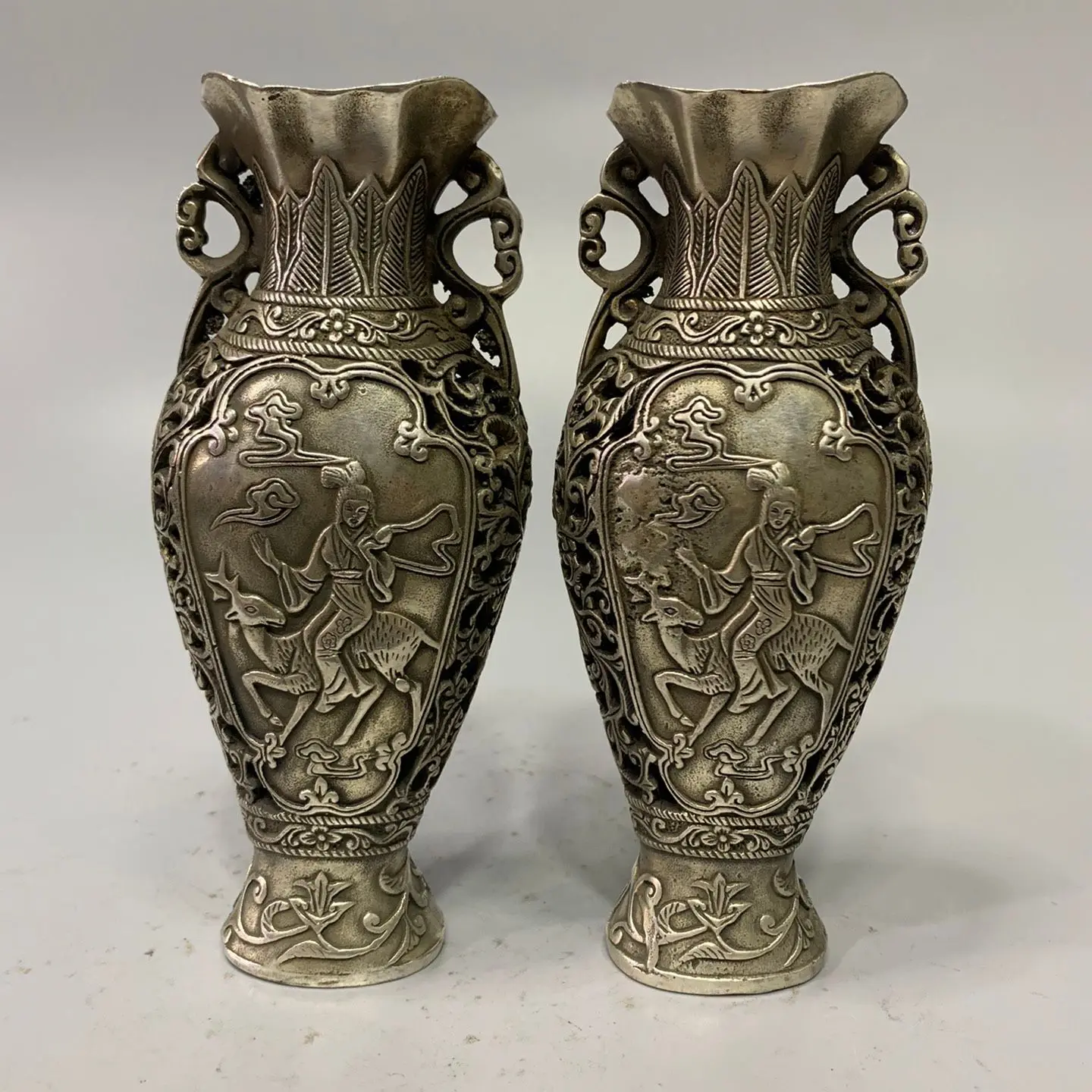 

Collect China Fine Workmanship White Copper Sculpture Luck“Beautiful Woman ”Flower Vase Metal Crafts Home Decoration