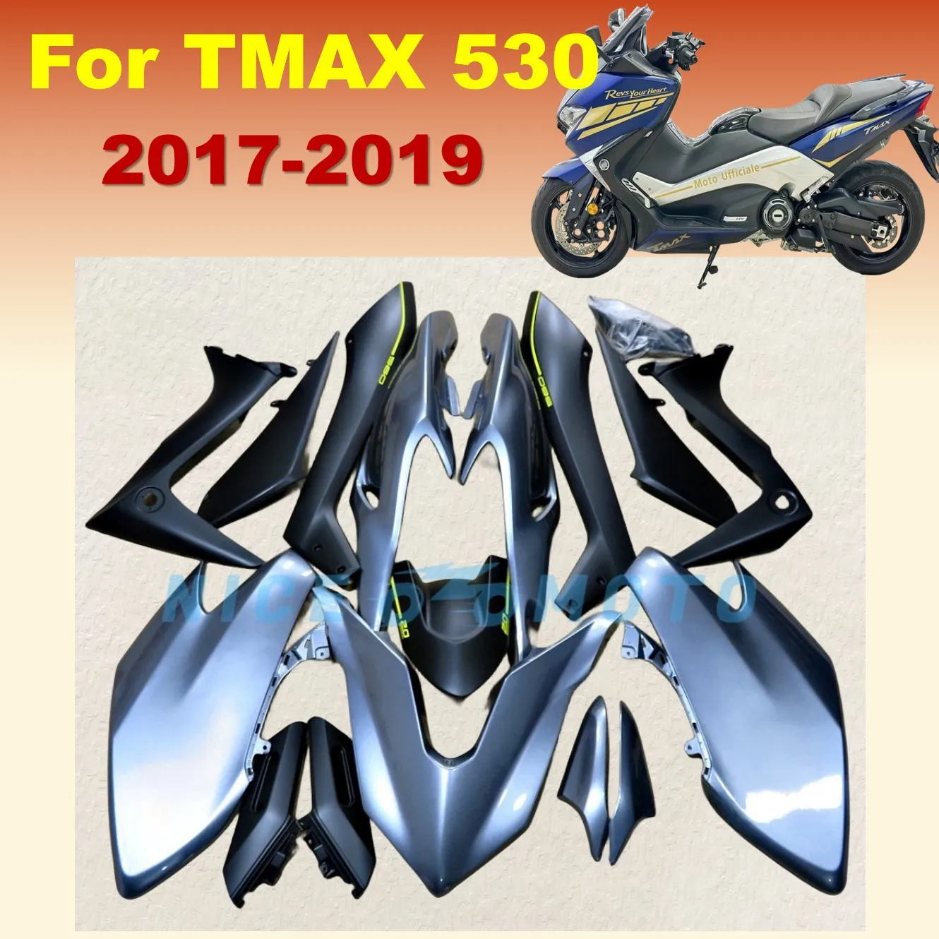 

Серебристо-серый комплект кузова подходит для YAMAHA TMAX530 2017 2018 2019 TMAX 530 17 18 19 T-MAX530 комплект обтекателей для мотоцикла