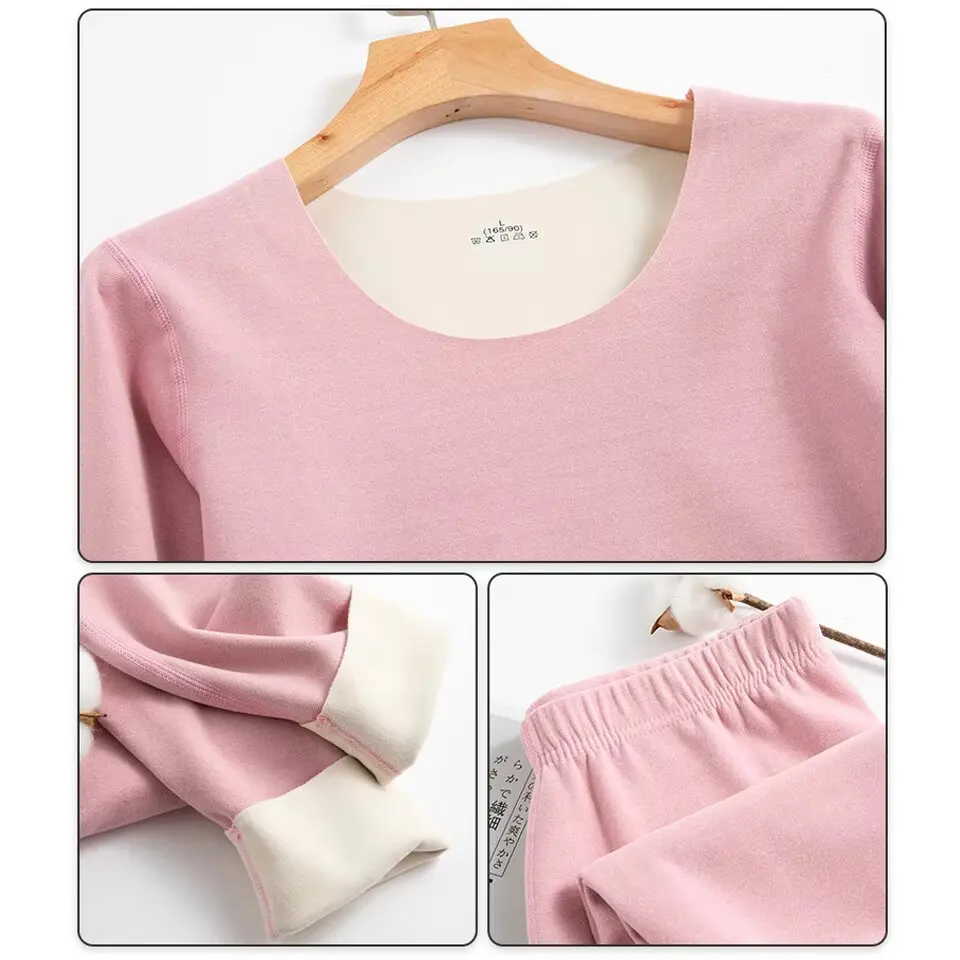 Women's Thermal Underwear Set Winter Thickened Seamless High Elasticity Round Neck Long Johns Suit Bottoming Thermos Lingerie