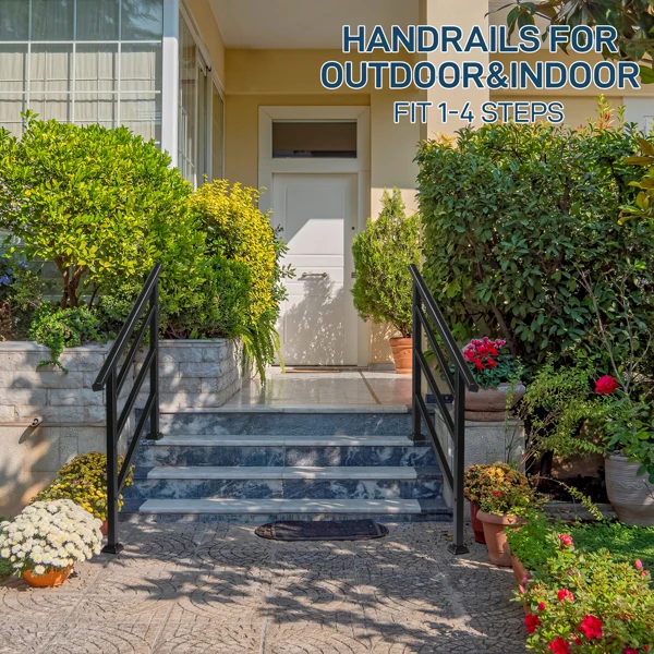 哑光黑色 1-4阶 可调节  直扶手 庭院楼梯扶手-14