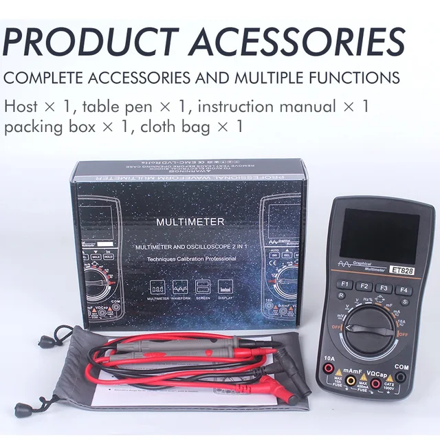 TOOLTOP ET828 Portable Digital Oscilloscope Multimeter 2 in 1 Color Voltmeter Ammeter Waveform