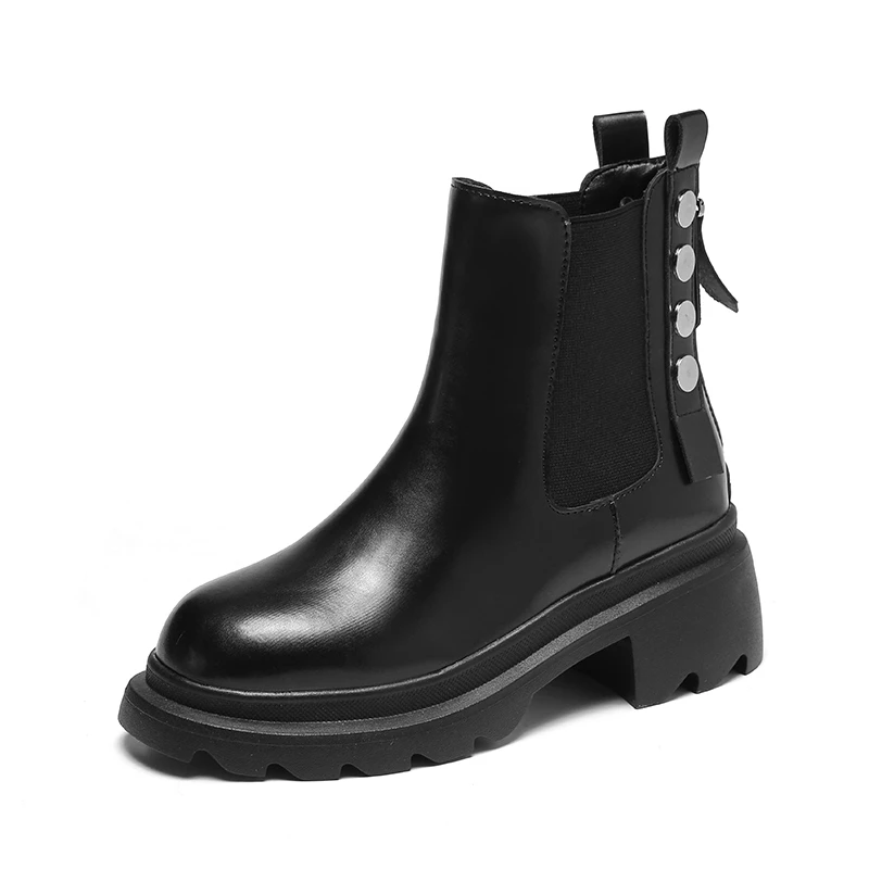 

Женские нескользящие ботильоны на толстой подошве, с круглым носком, на среднем каблуке, на молнии, теплые короткие ботинки из искусственной кожи, Осень-зима 2022